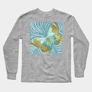 Gold and Teal Butterfly Long Sleeve T-Shirt